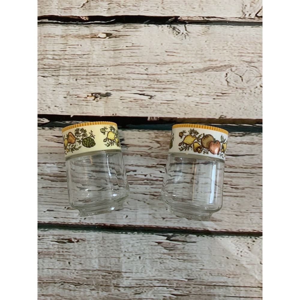 Vintage Gemco Glass Spice Jars Yellow Harvest Fruit Vegetable Shaker Set USA